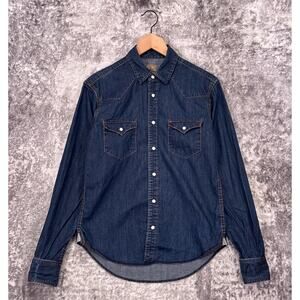 PRPS Western Shirt Small Mens Blue Denim Pearl Snap Long Sleeve